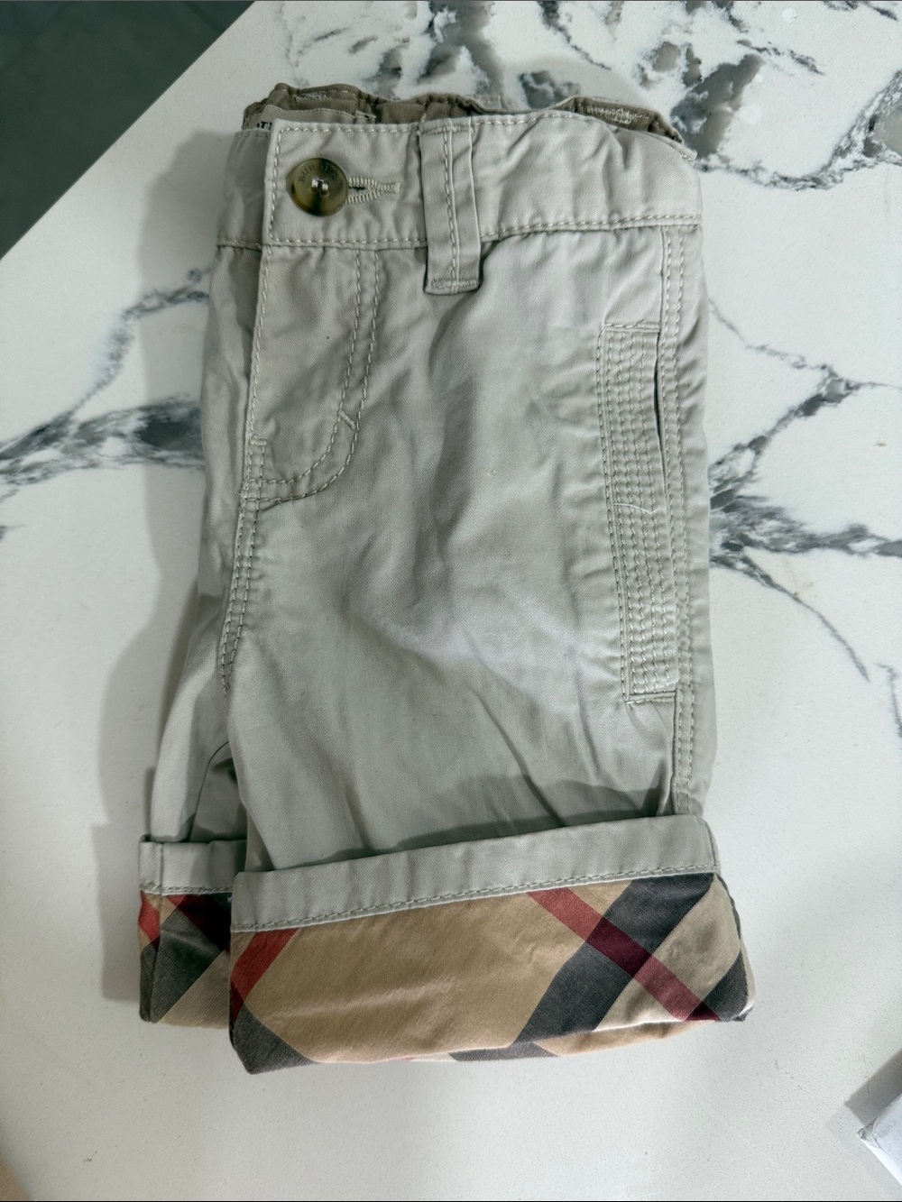 Burberry Tan Shorts with Classic Check Trim